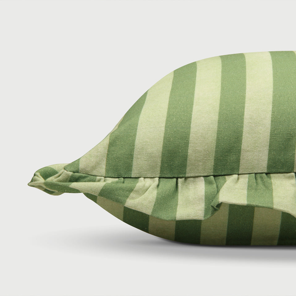 Linea Ruffle Forest Green Cotton Oblong Cushion Cover