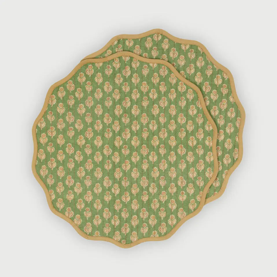 Viola Scallop Forest Green Quilted Round Table Mats-Set of 2 SanctuaryLiving