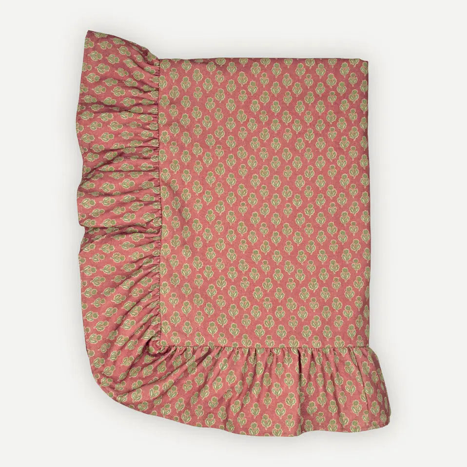 Viola Ruffle Carmine Cotton Table Cover SanctuaryLiving