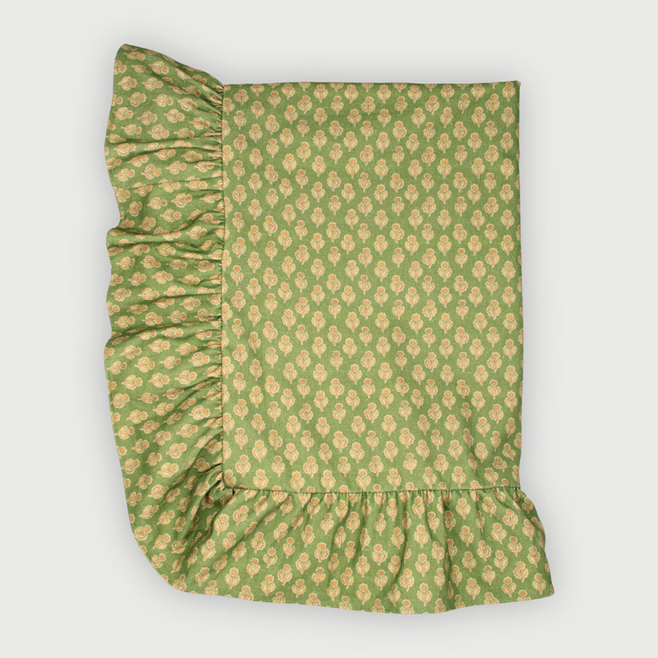 Viola Ruffle Forest Green Cotton Table Cover