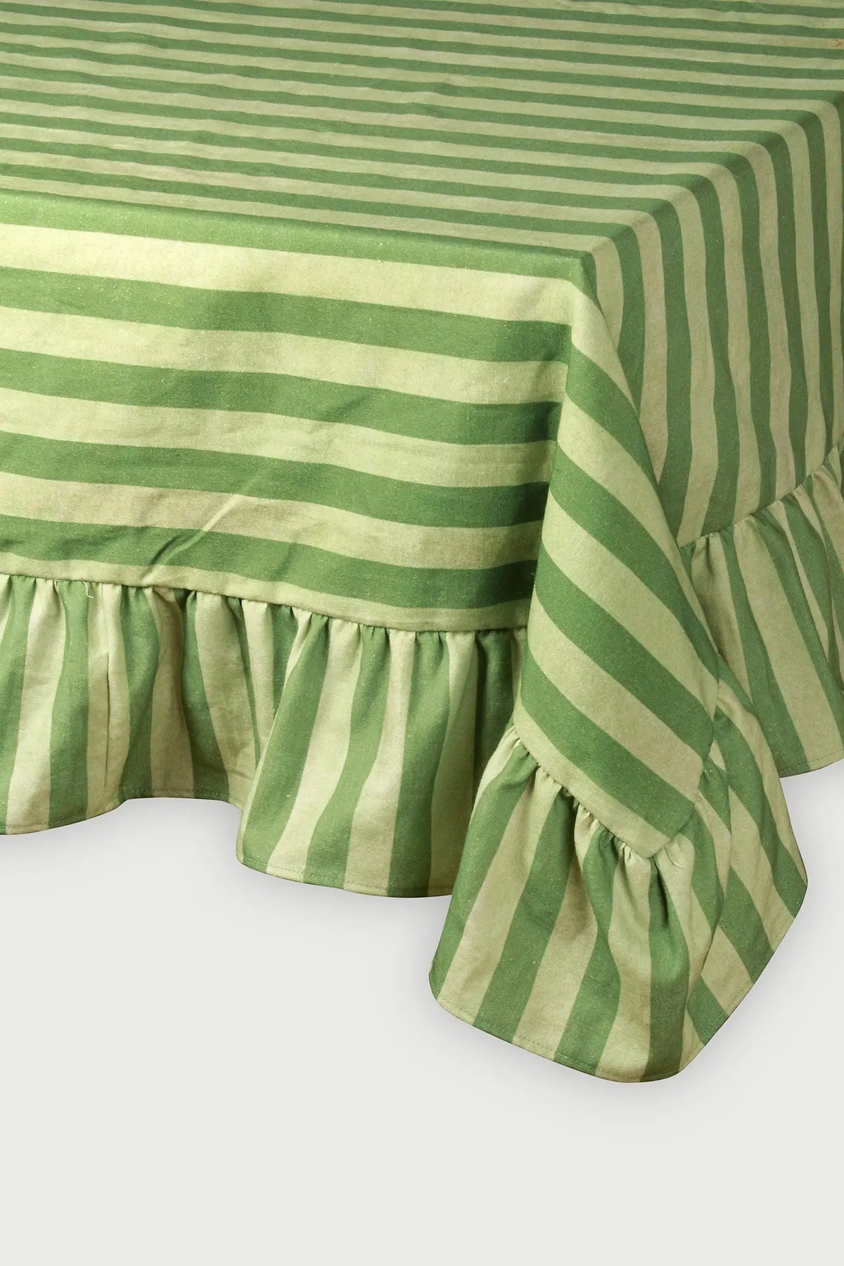 Linea Ruffle Forest Green Cotton Table Cover SanctuaryLiving
