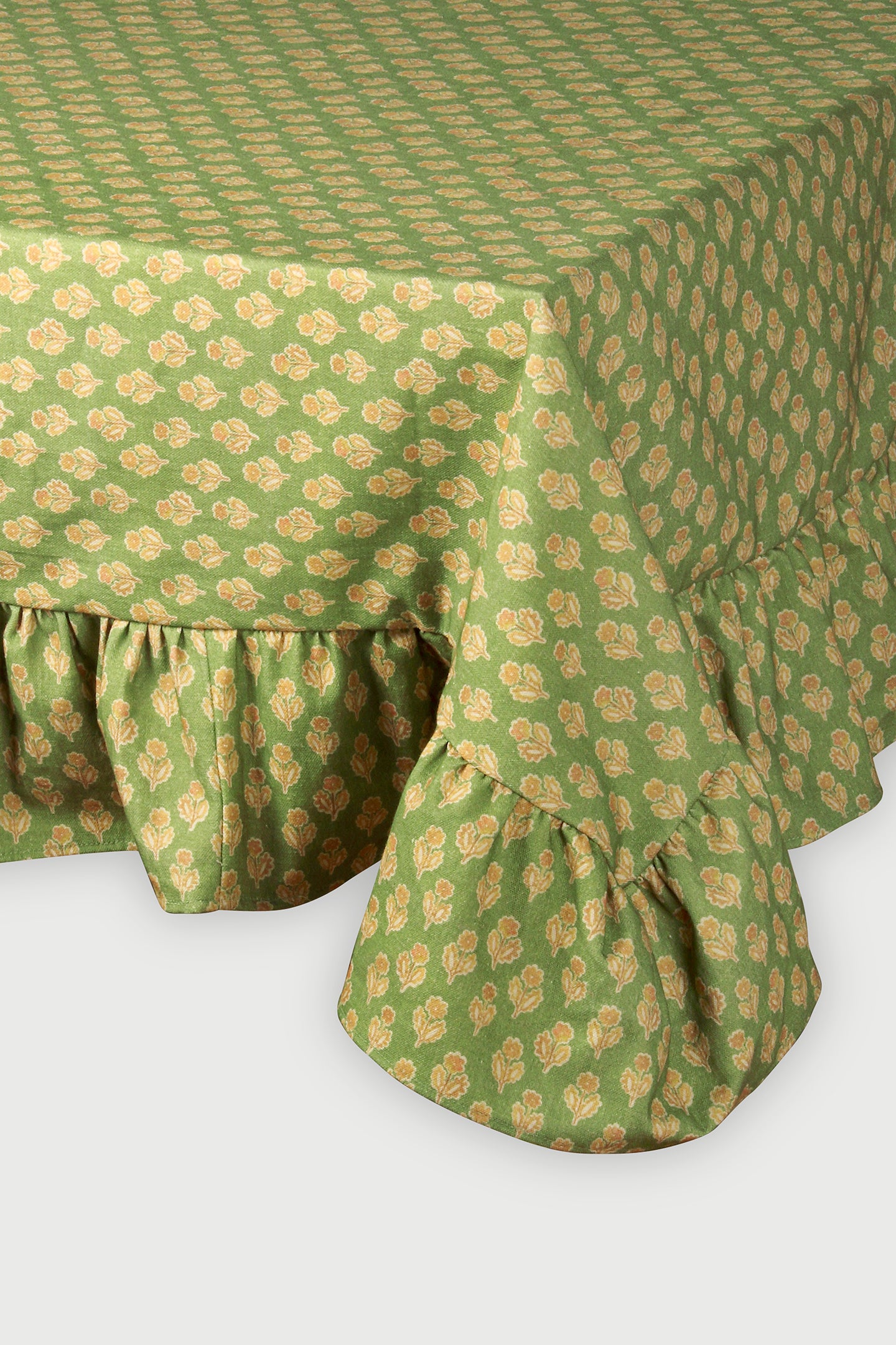 Viola Ruffle Forest Green Cotton Table Cover