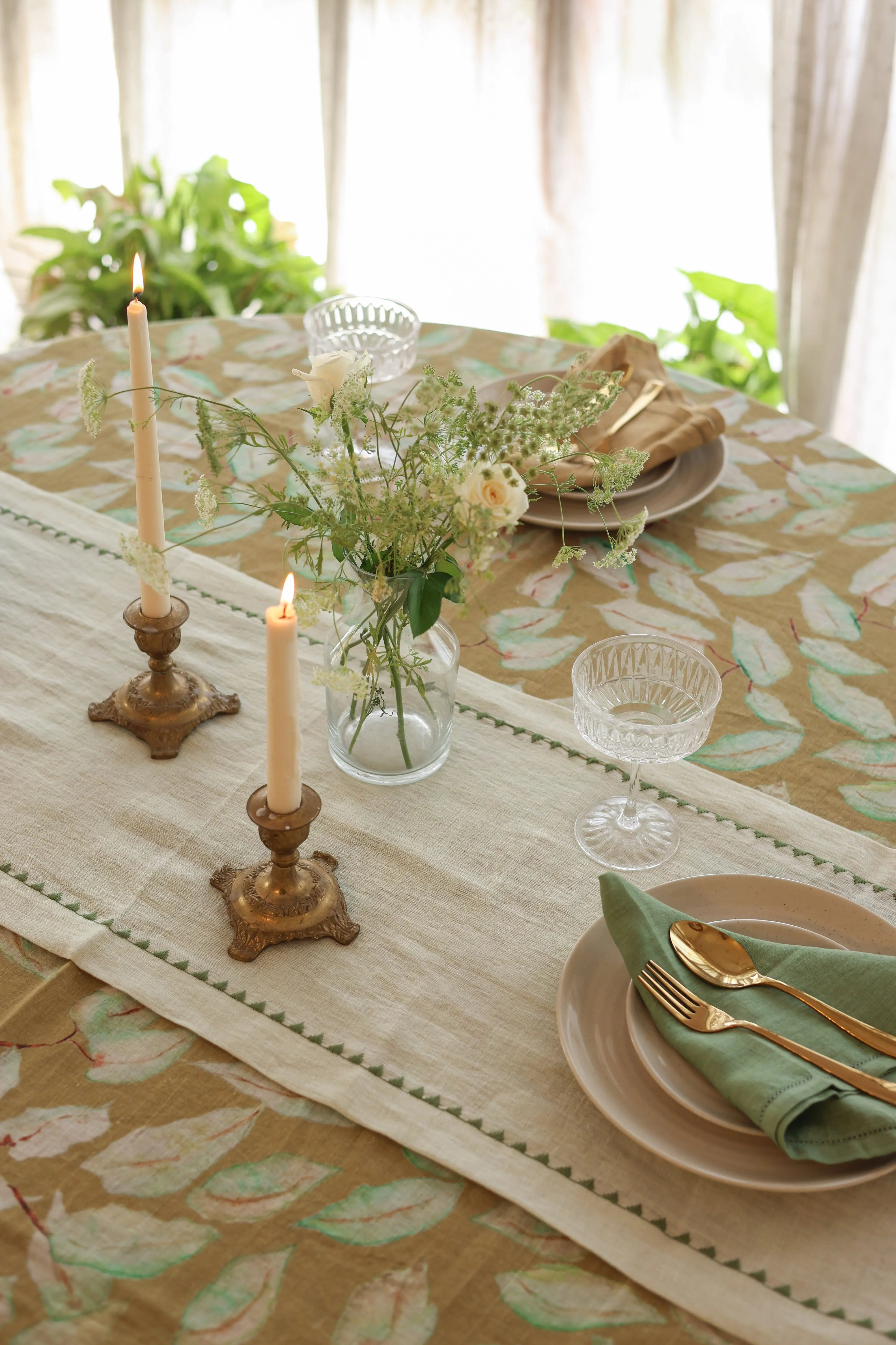 Grove Ochre Linen Table Cover SanctuaryLiving