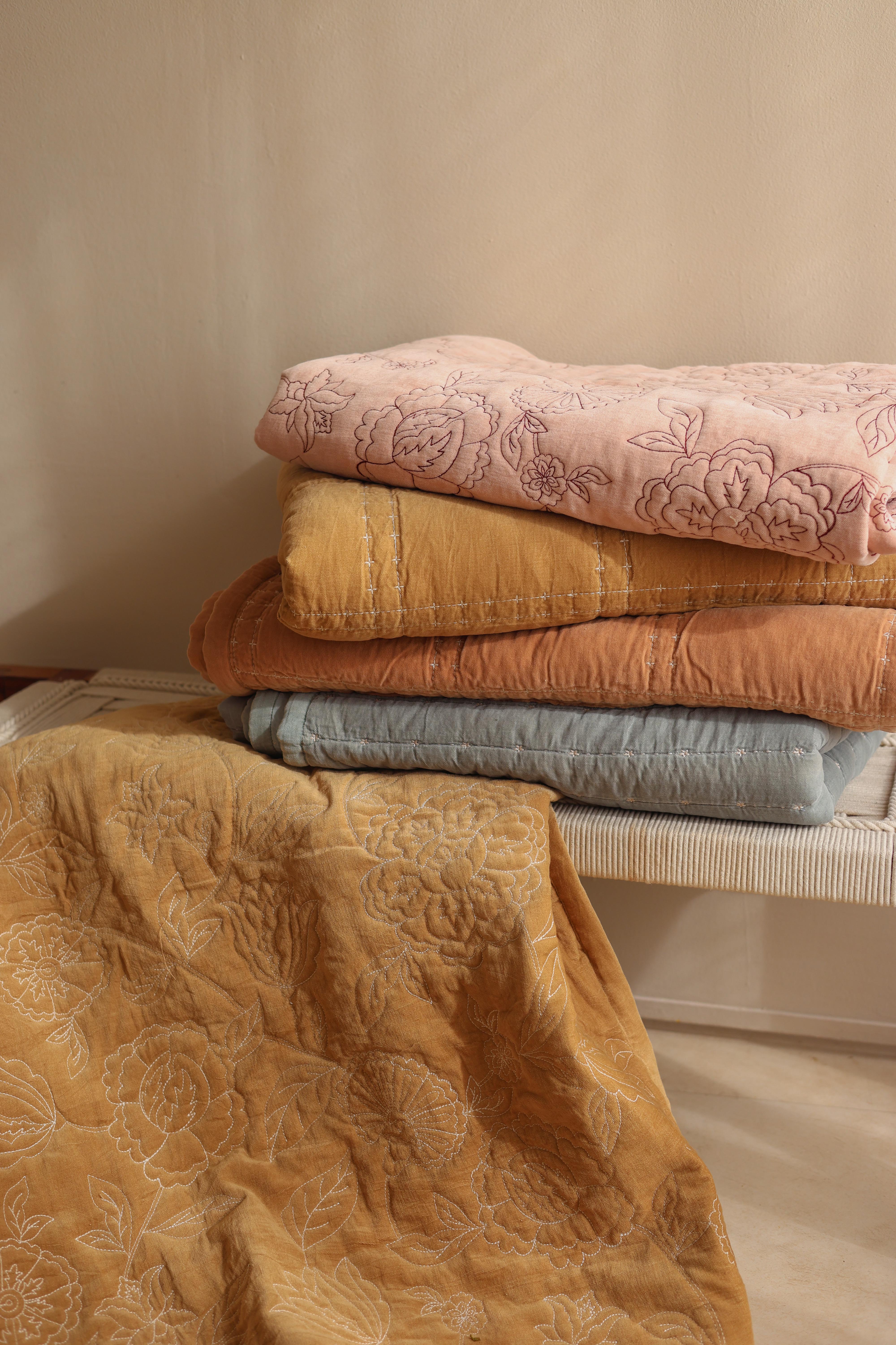 Checker Sand Velvet Embroidered Quilt SanctuaryLiving