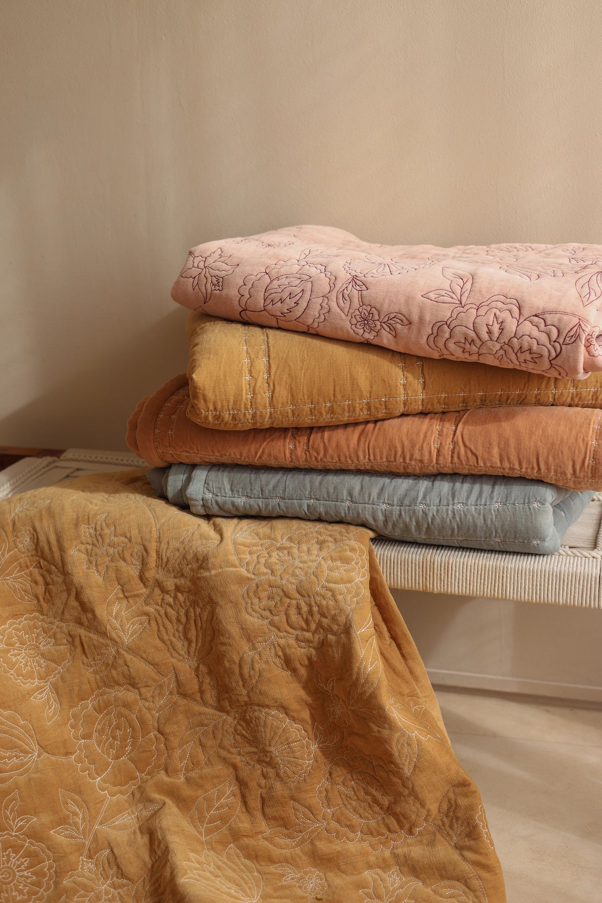Sitara Fern Velvet Embroidered Quilt SanctuaryLiving