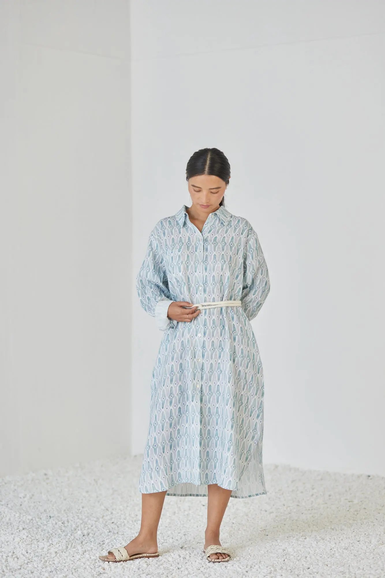 Magnolia Mosaic Blue Shirt Dress SanctuaryLiving