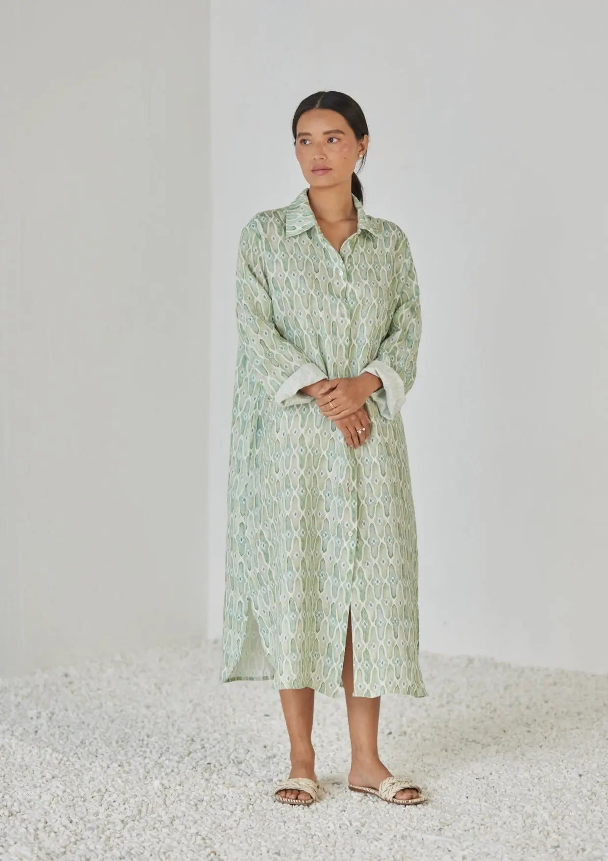 Magnolia Mosaic Green Shirt Dress SanctuaryLiving