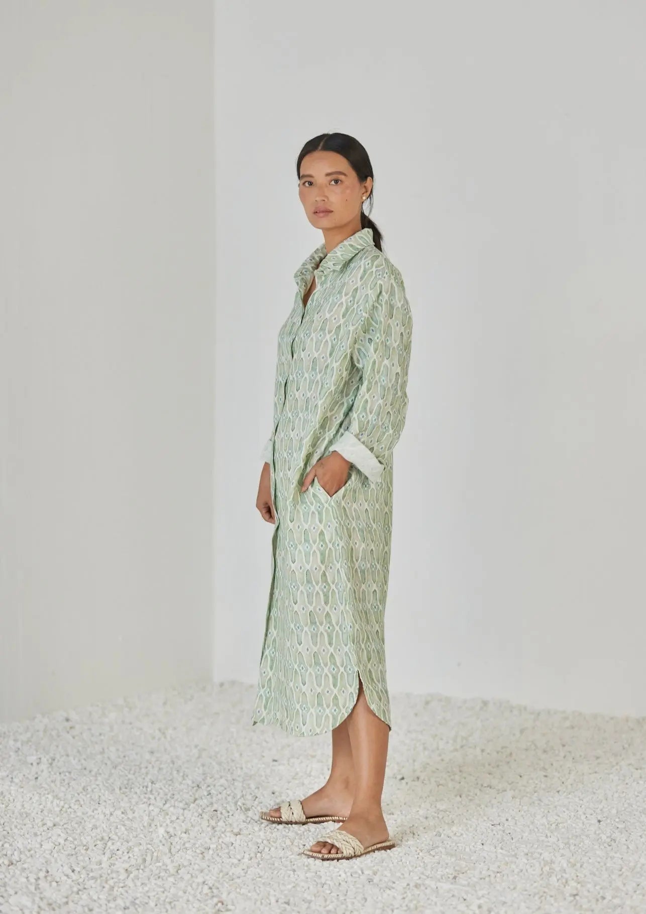 Magnolia Mosaic Green Shirt Dress SanctuaryLiving