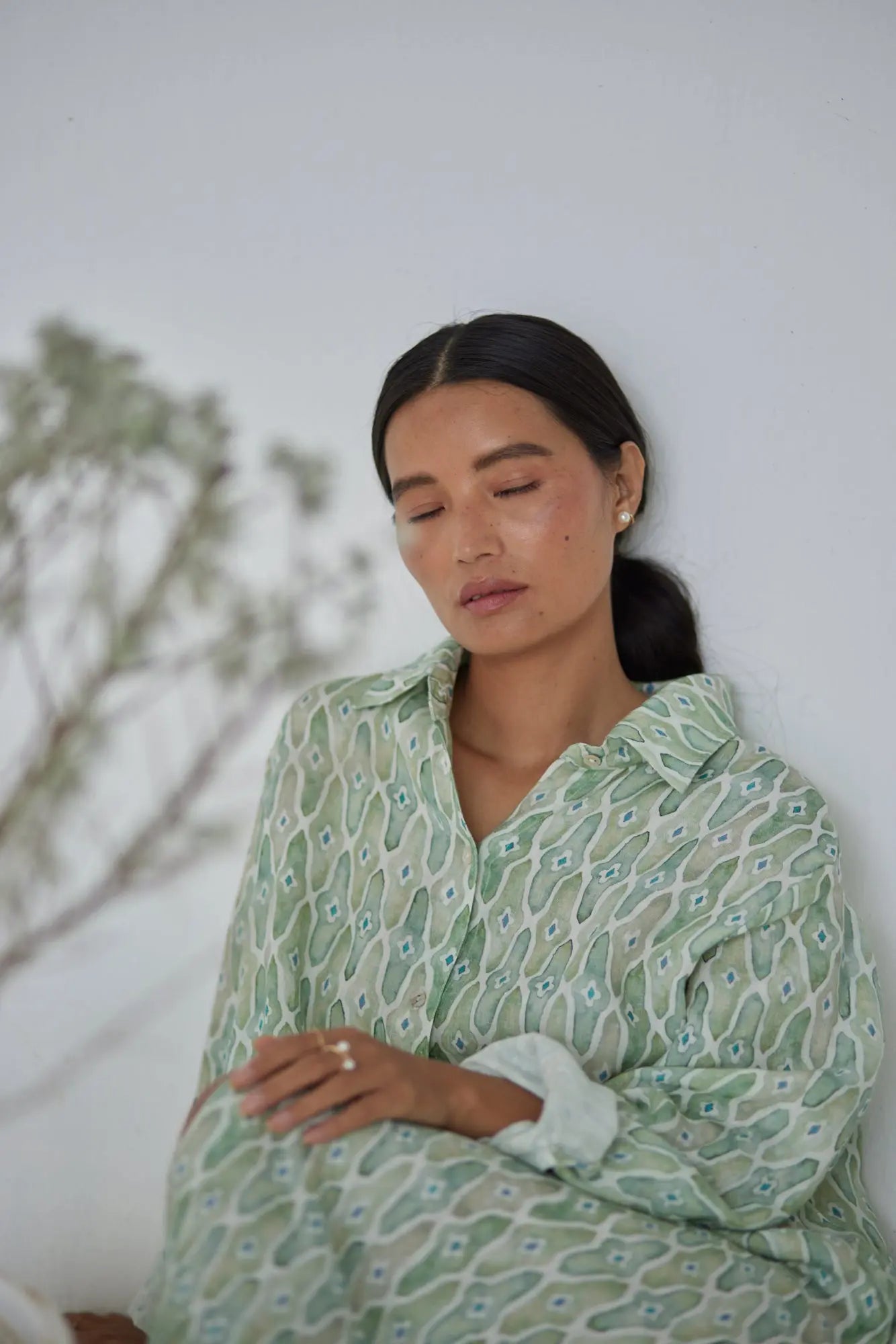 Magnolia Mosaic Green Shirt Dress SanctuaryLiving