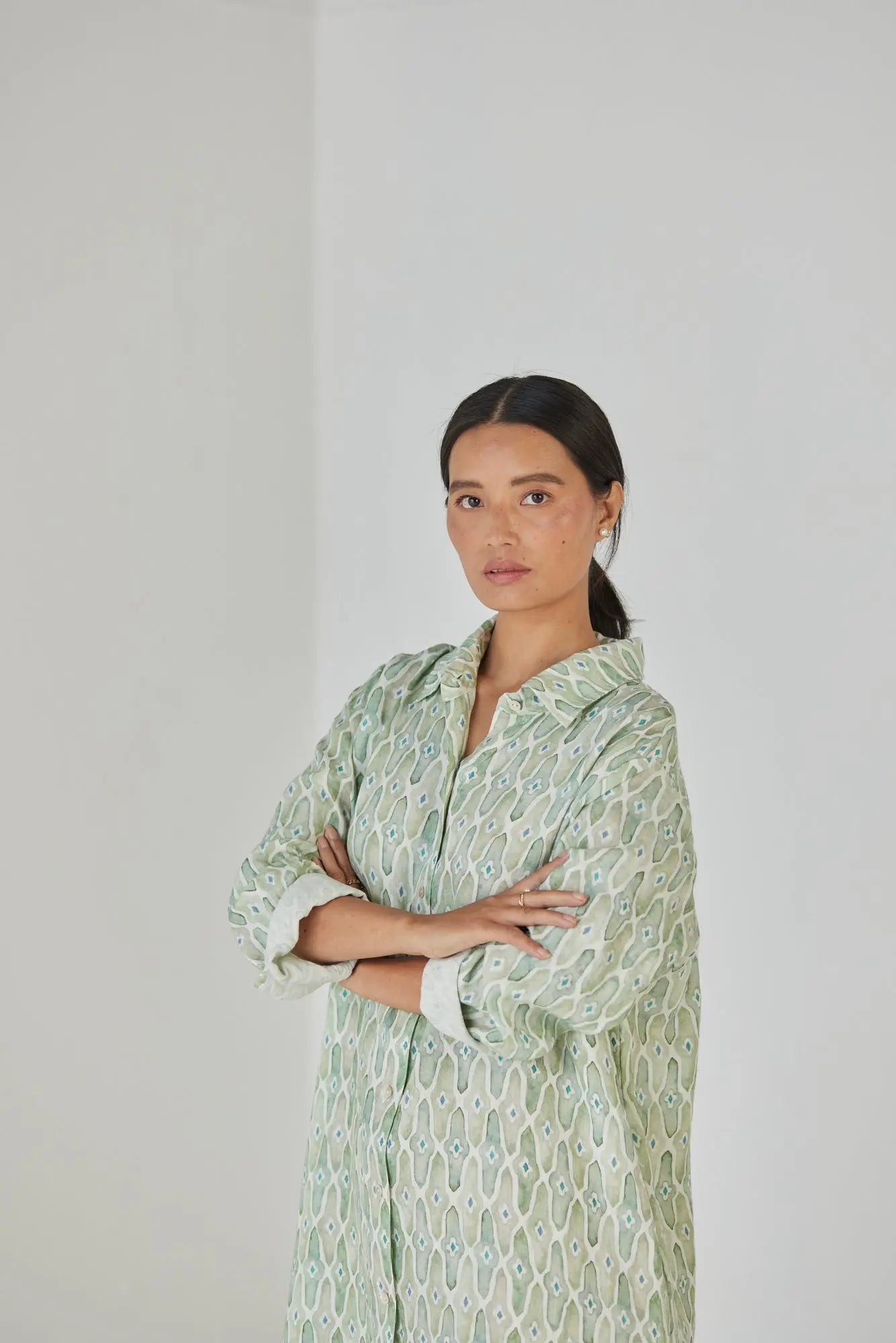 Magnolia Mosaic Green Shirt Dress SanctuaryLiving