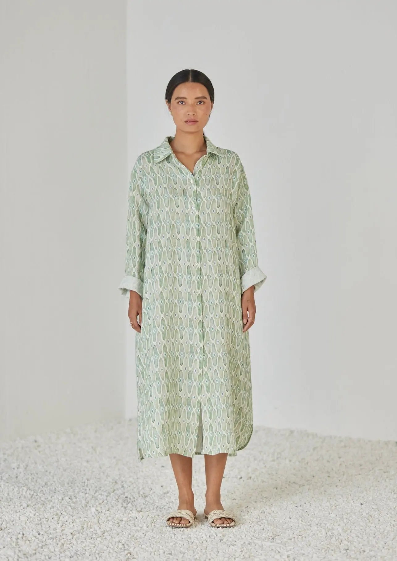 Magnolia Mosaic Green Shirt Dress SanctuaryLiving