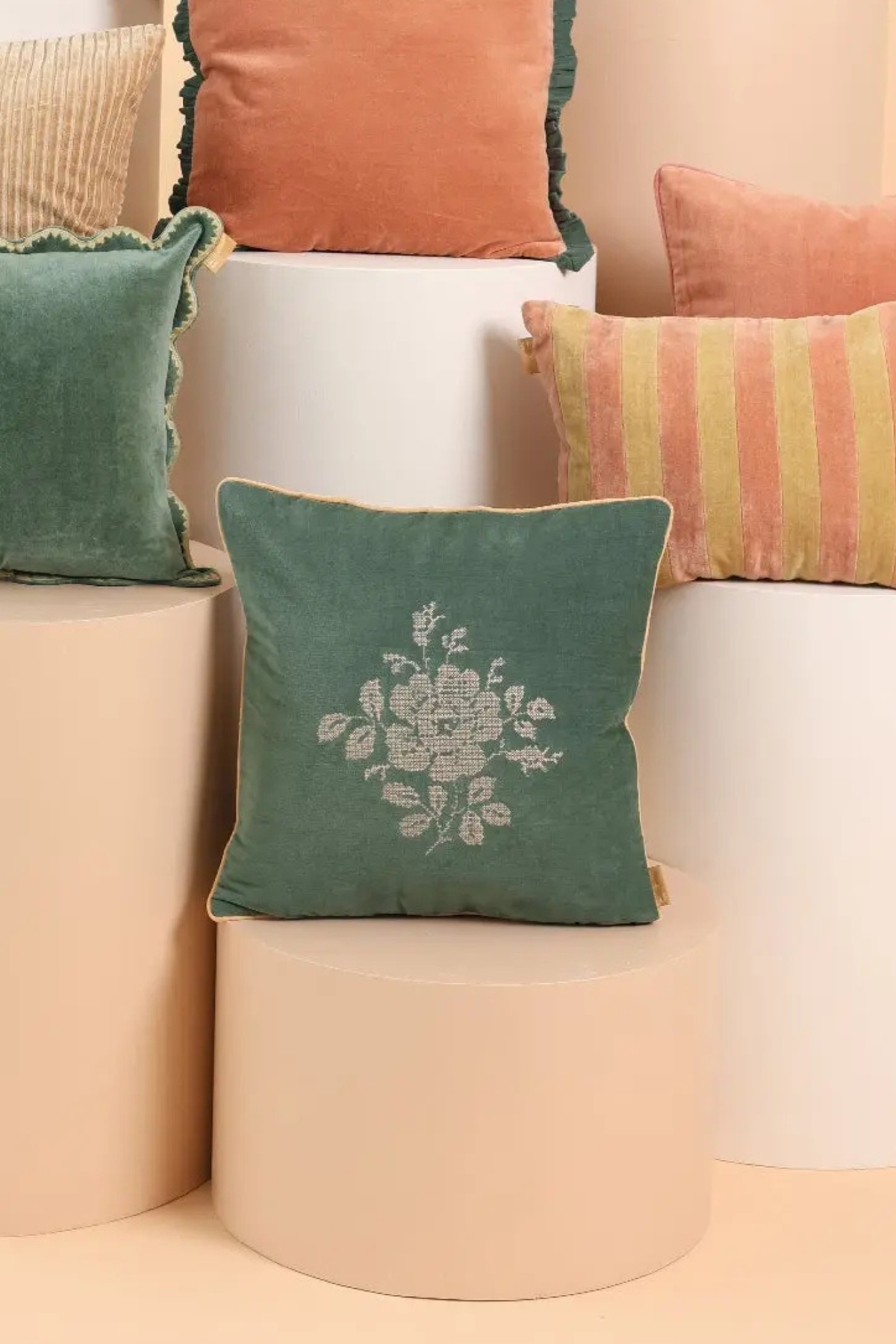 Camellia Eucalyptus Cross Stitch Cushion Cover