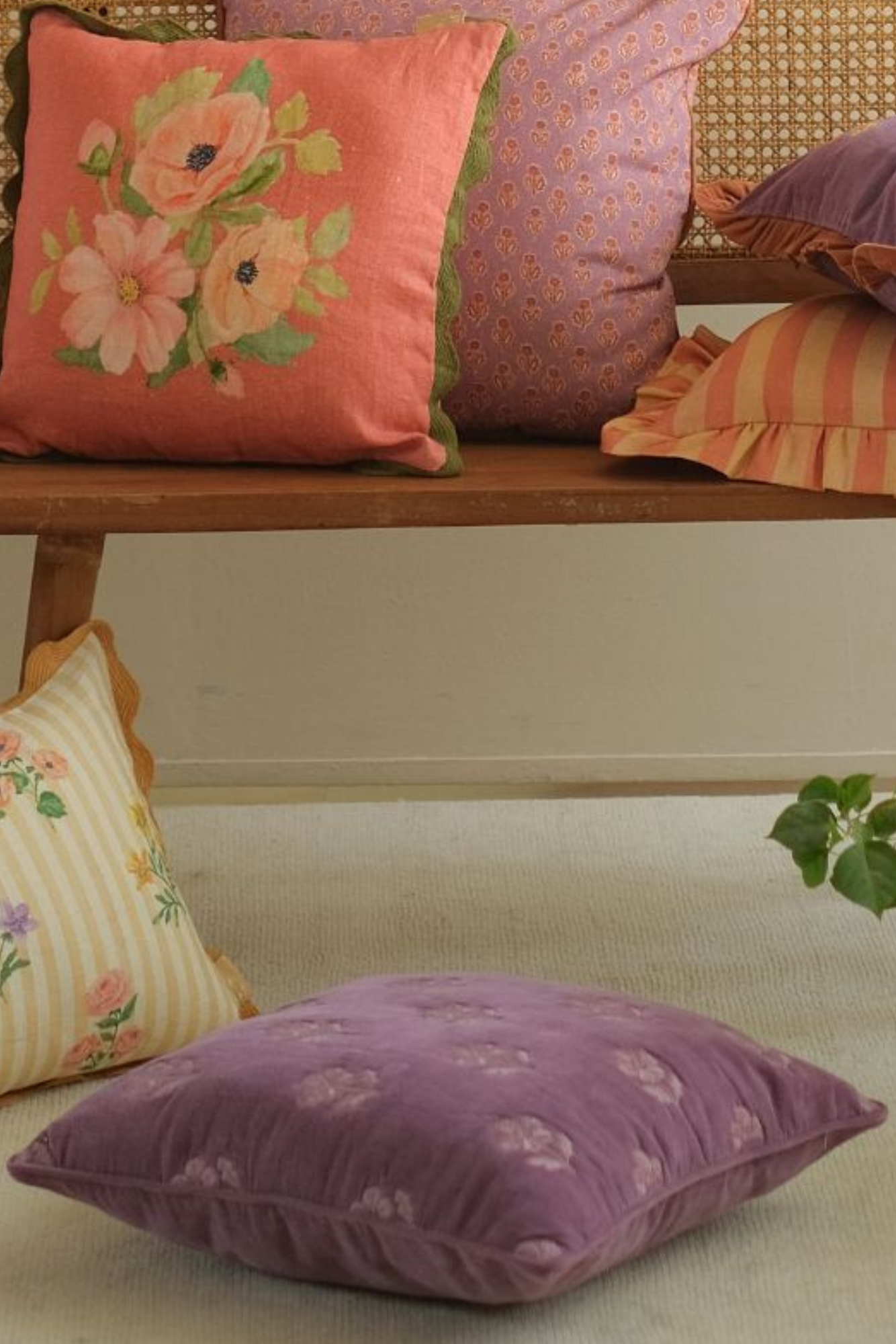 Lucia Lavender Embroidered Velvet Cushion Cover