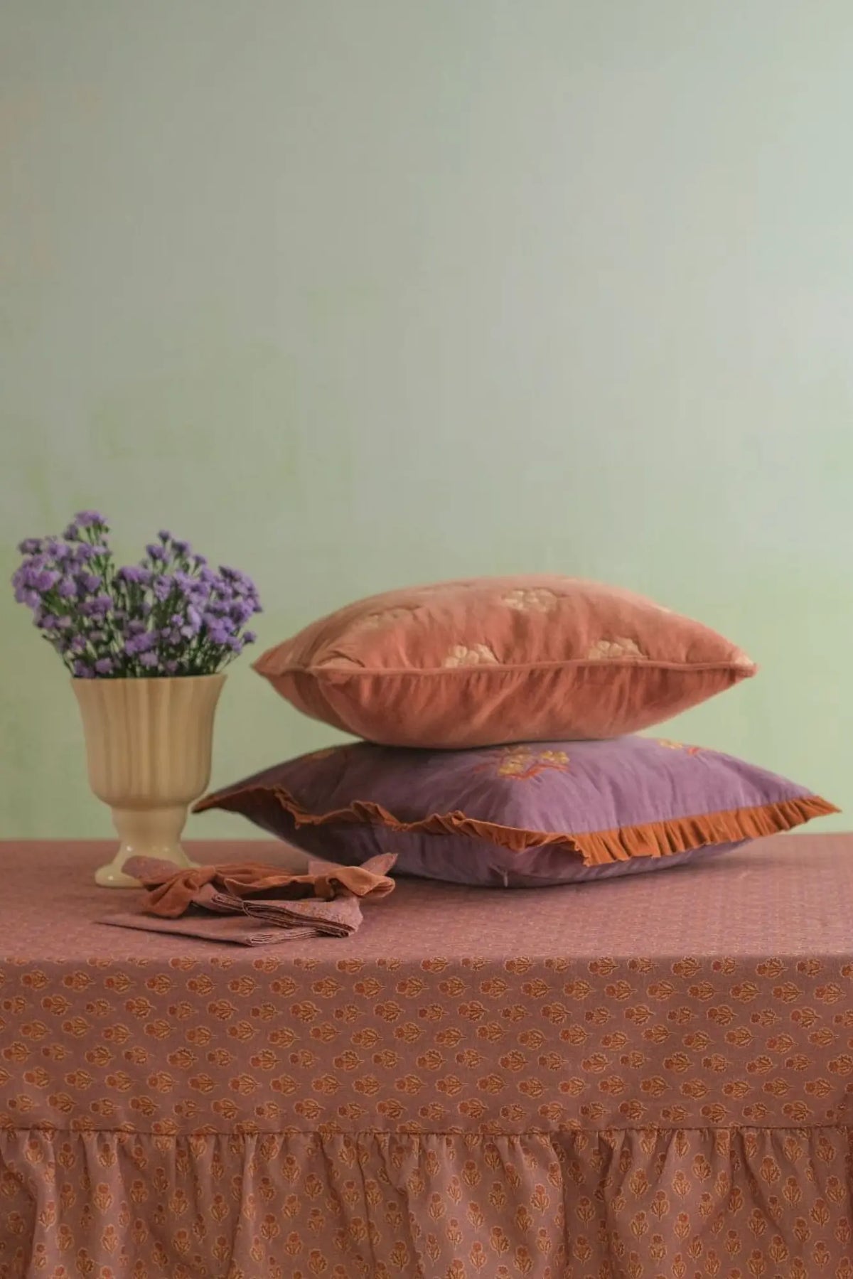 Lucia Dusty Rose Embroidered Velvet Cushion Cover SanctuaryLiving