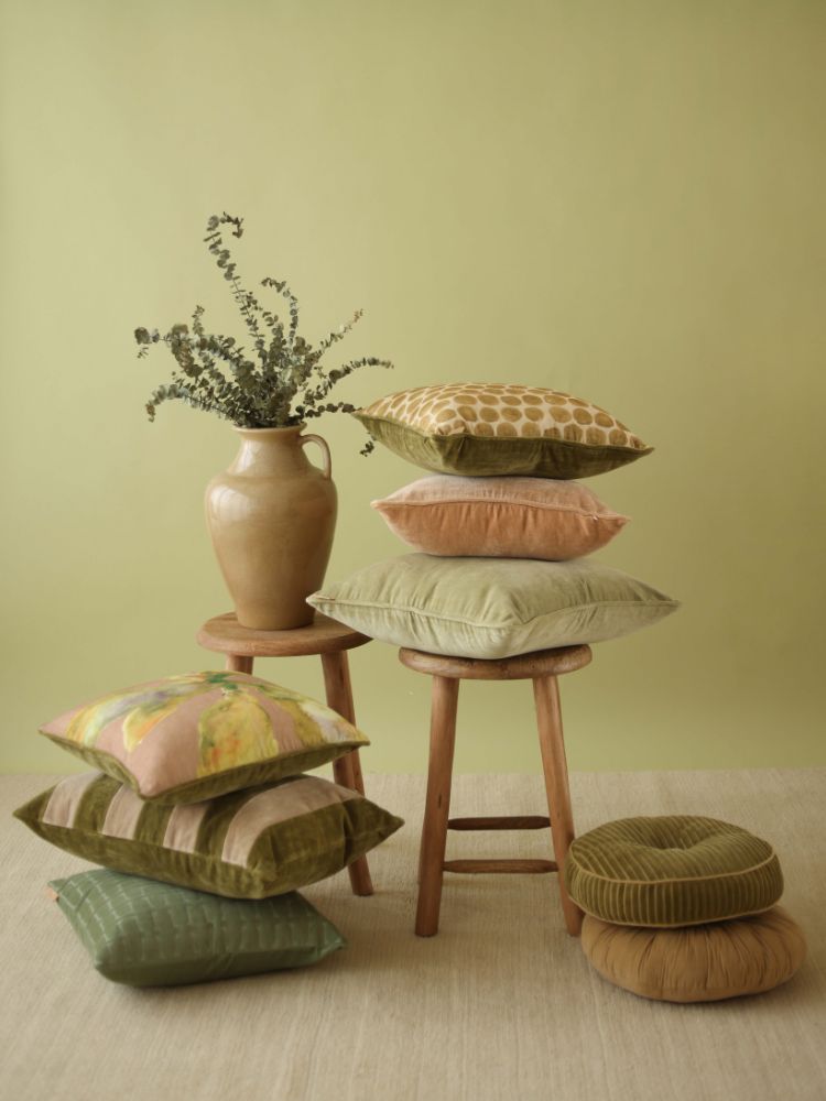 Luna Olive Velvet Round Cushion