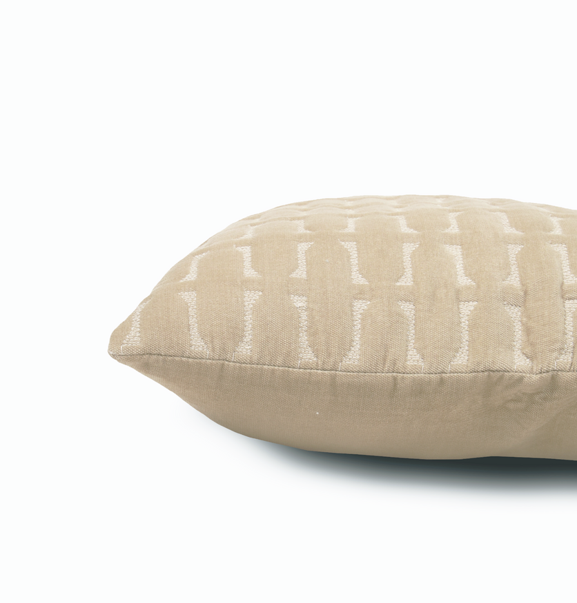 Twig Oatmeal Embroidered Velvet Cushion Cover