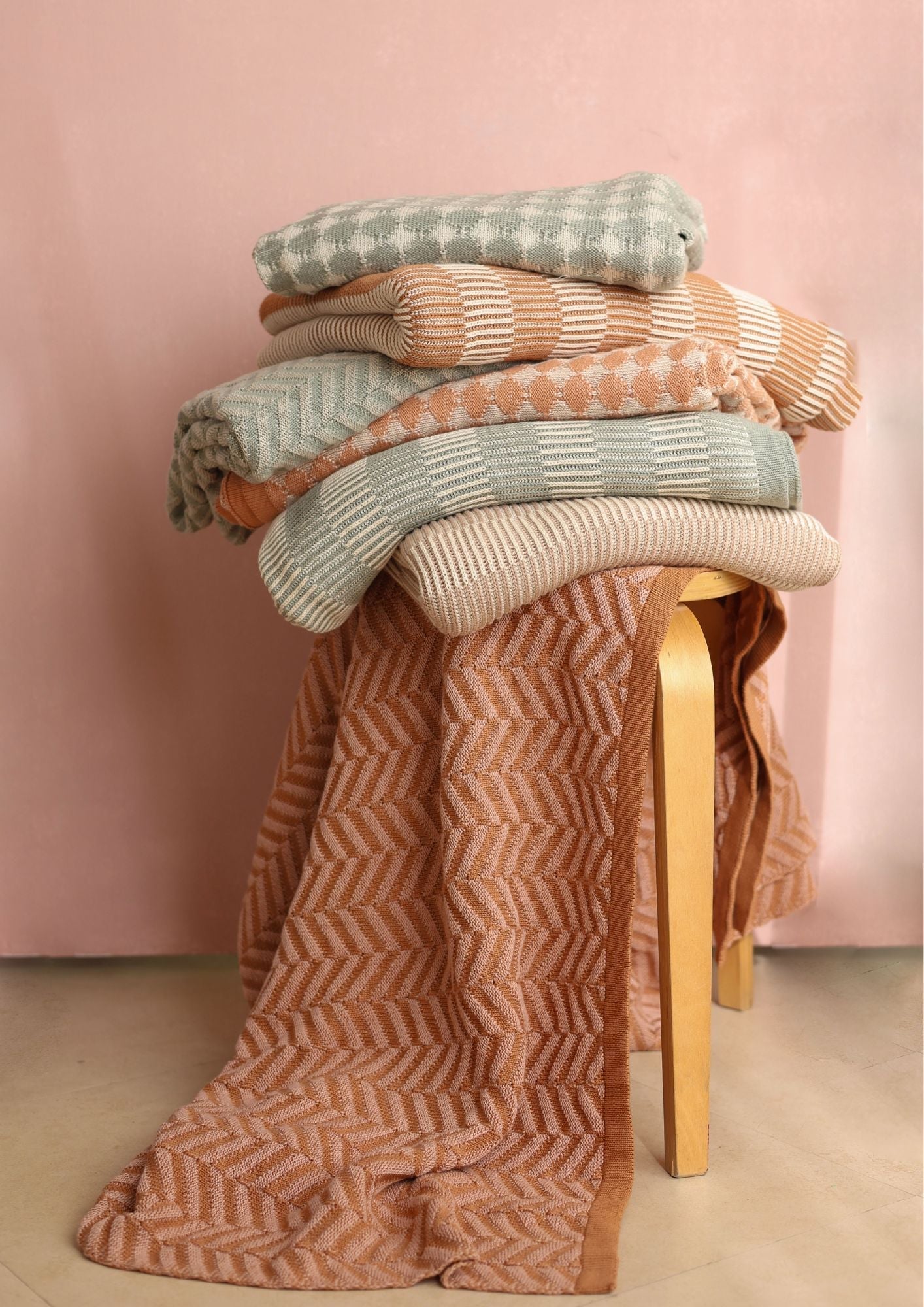 Chevron Ochre Cotton Knitted Throw SanctuaryLiving