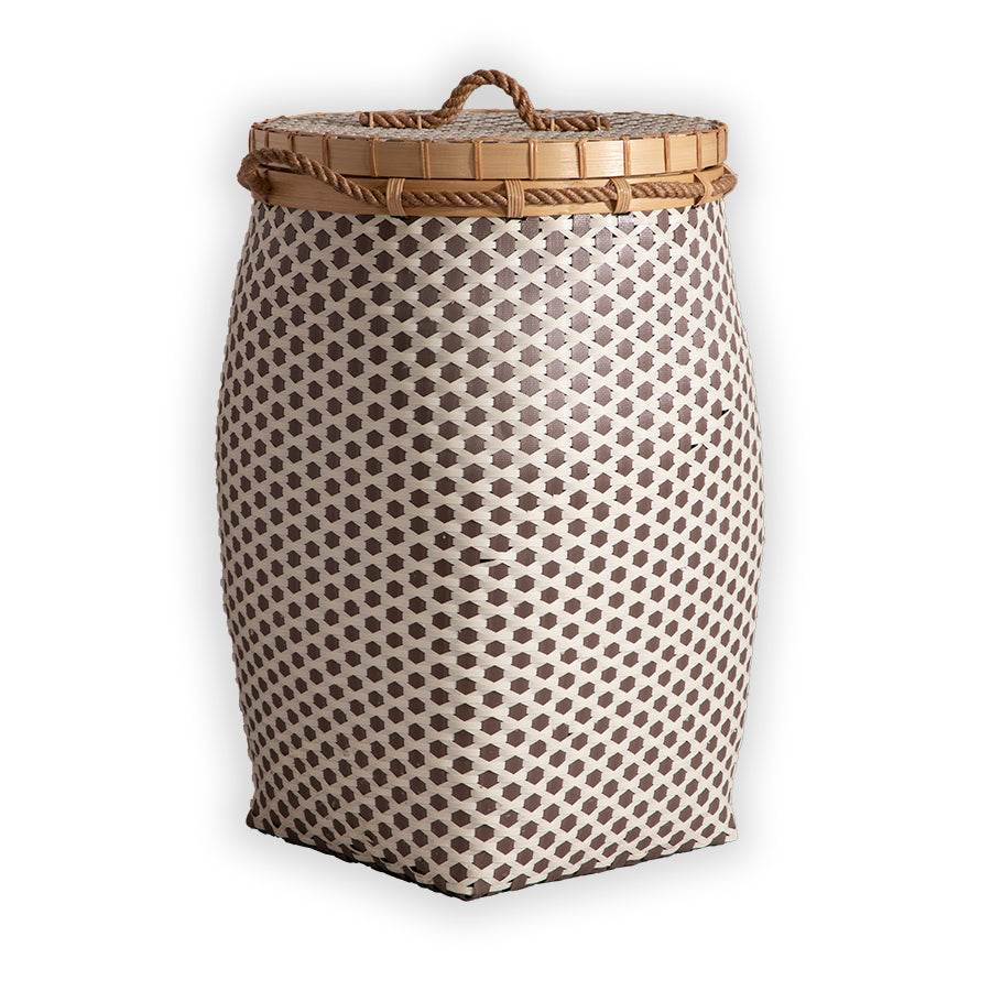 Adana Handwoven Bamboo Basket-Brown & White