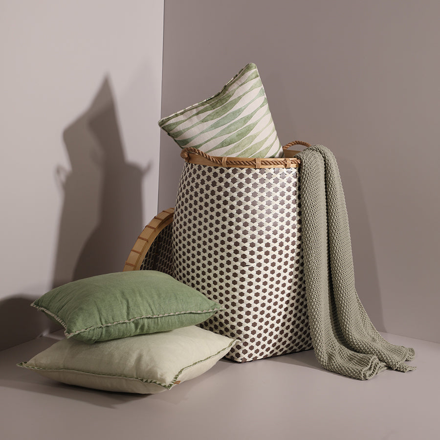 Adana Handwoven Bamboo Basket-Brown & White
