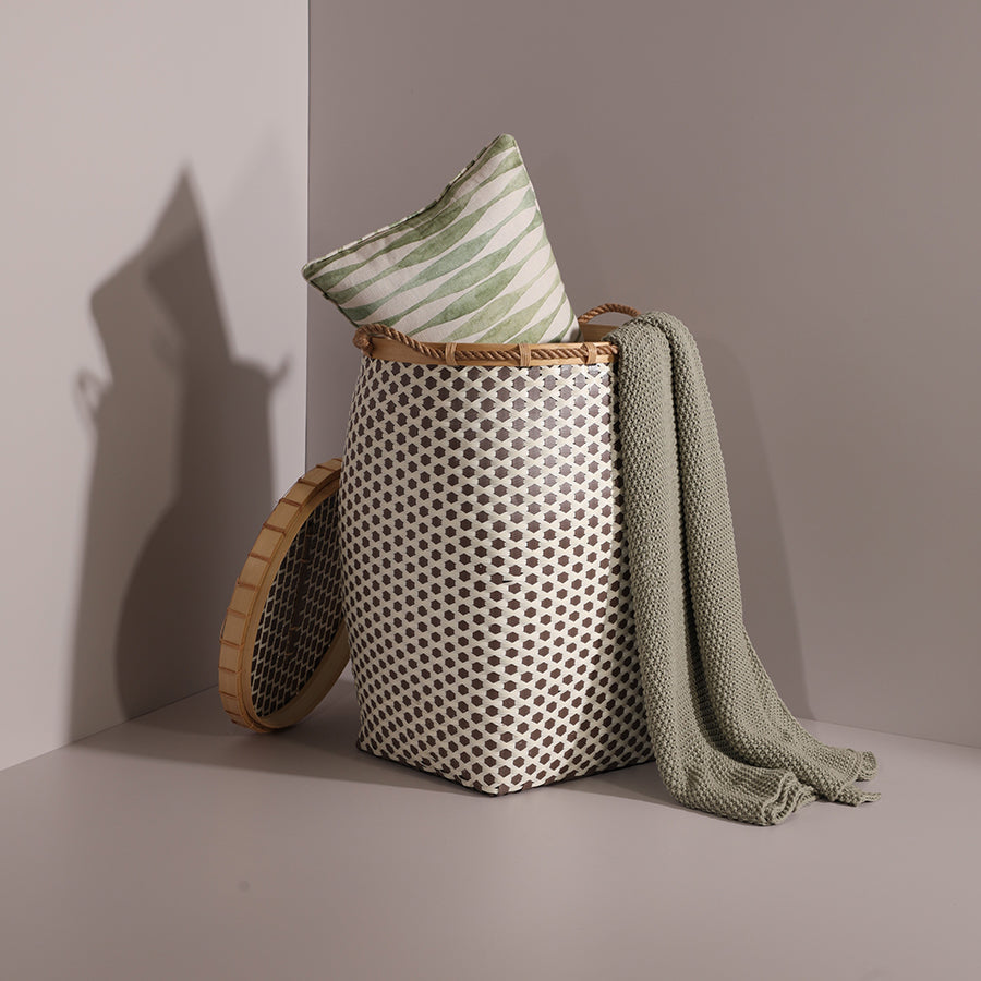 Adana Handwoven Bamboo Basket-Brown & White