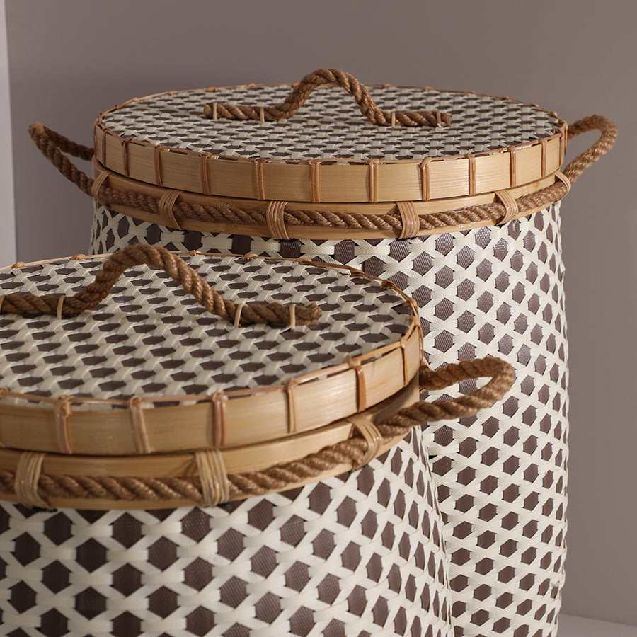 Adana Handwoven Bamboo Basket-Brown & White