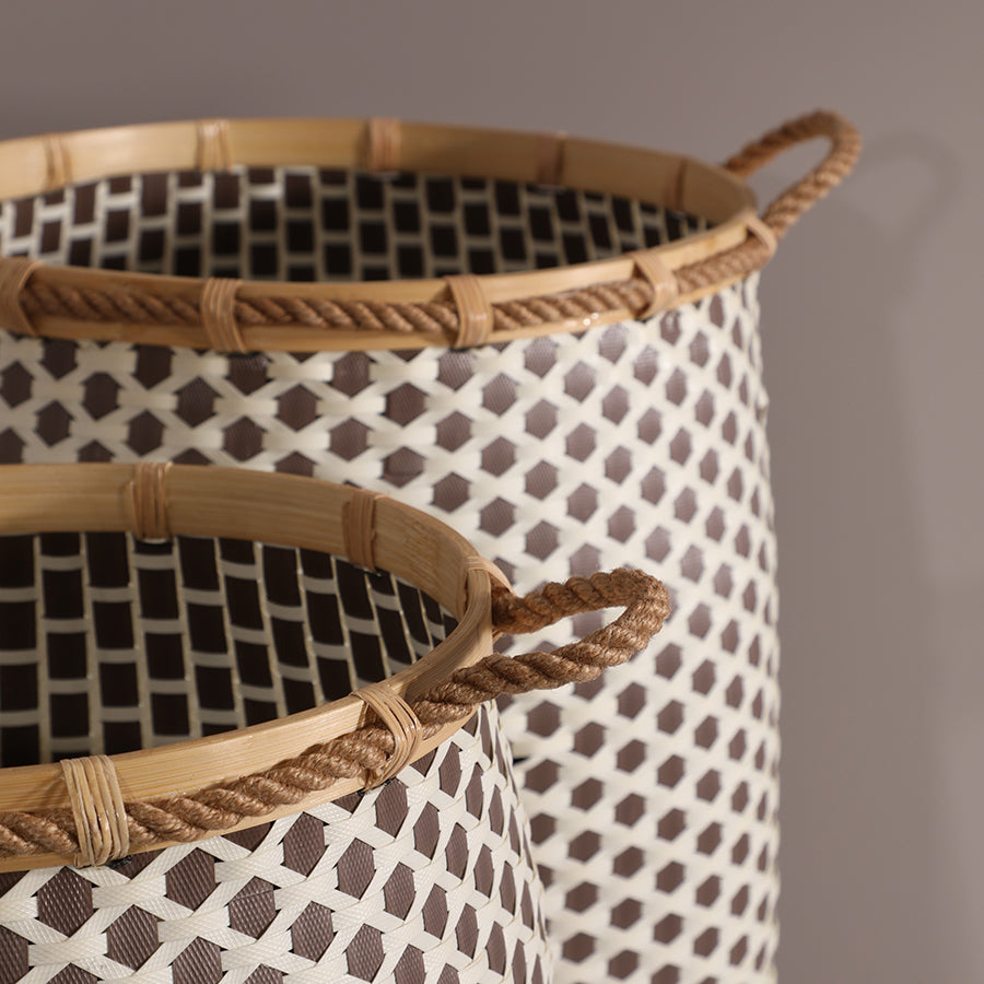 Adana Handwoven Bamboo Basket-Brown & White