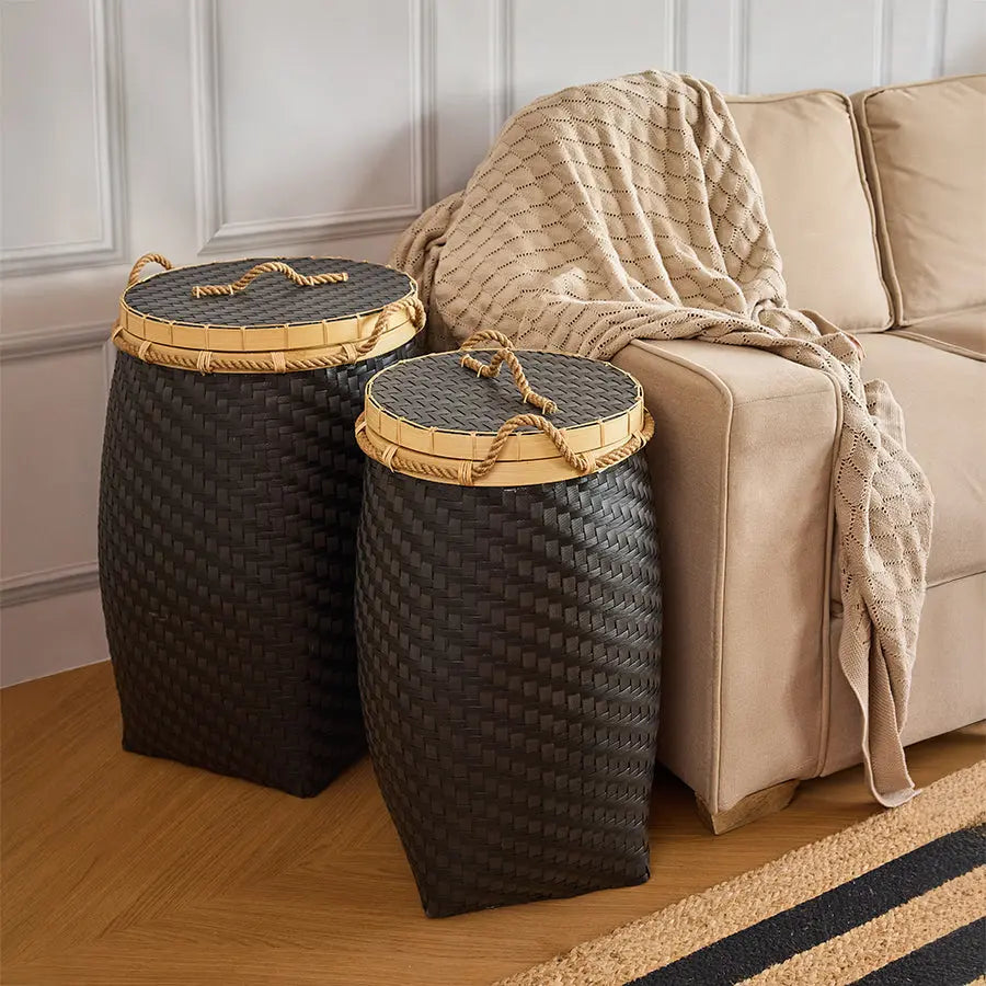 Adana Handwoven Bamboo Basket-Black Quilt Avenue