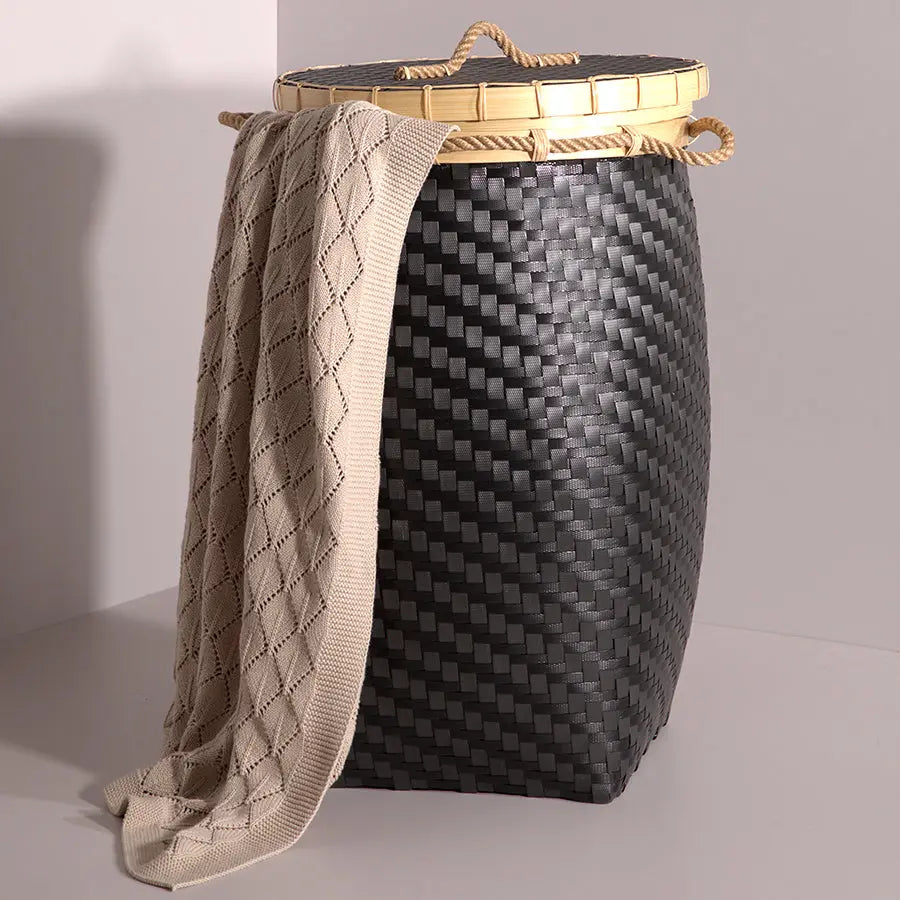 Adana Handwoven Bamboo Basket-Black Quilt Avenue