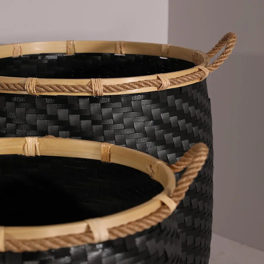 Adana Handwoven Bamboo Basket-Black Quilt Avenue