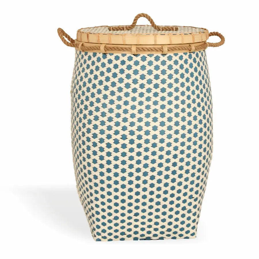 Adana Handwoven Bamboo Basket-Blue & White Quilt Avenue