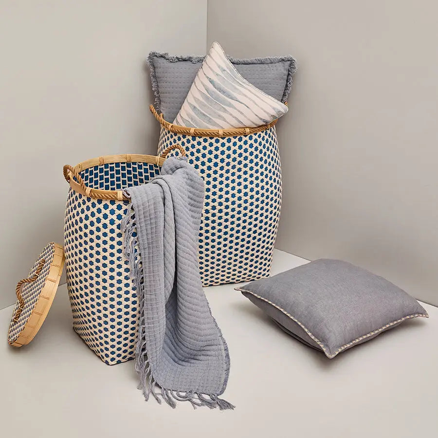 Adana Handwoven Bamboo Basket-Blue & White Quilt Avenue