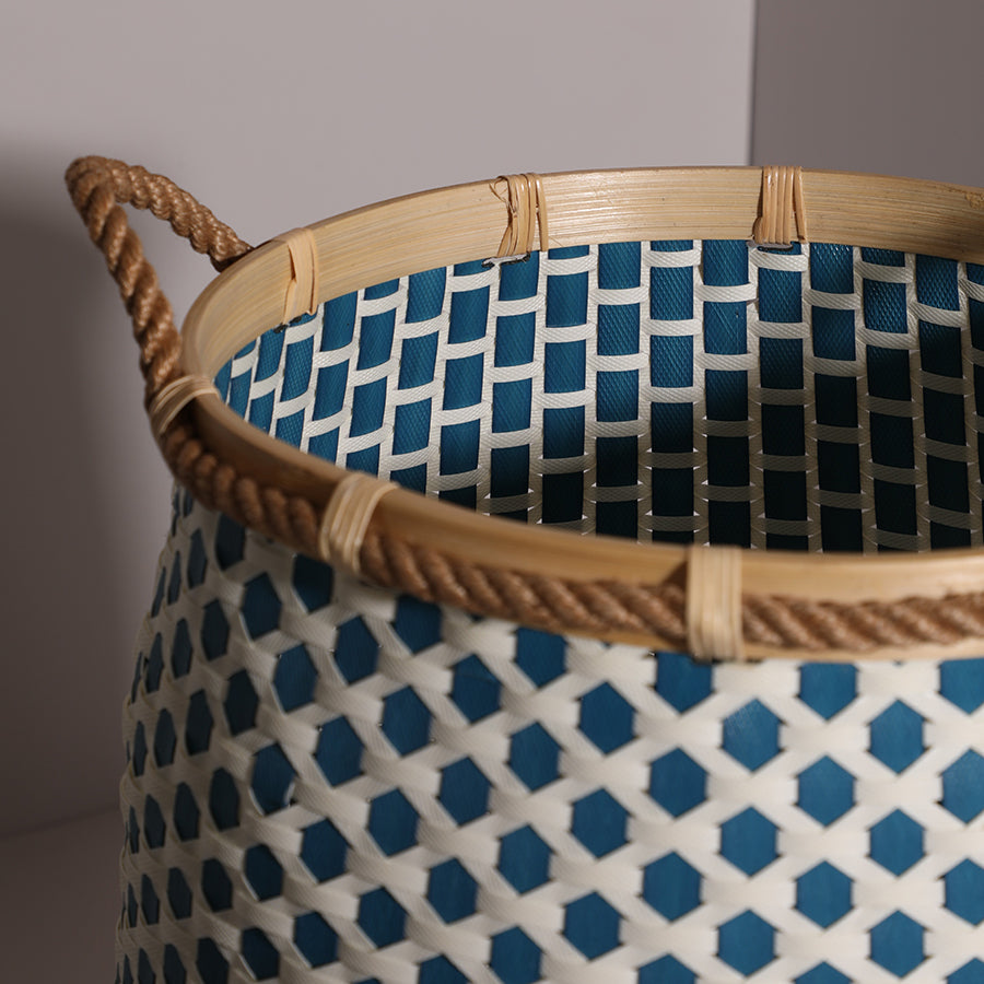 Adana Handwoven Bamboo Basket-Blue & White