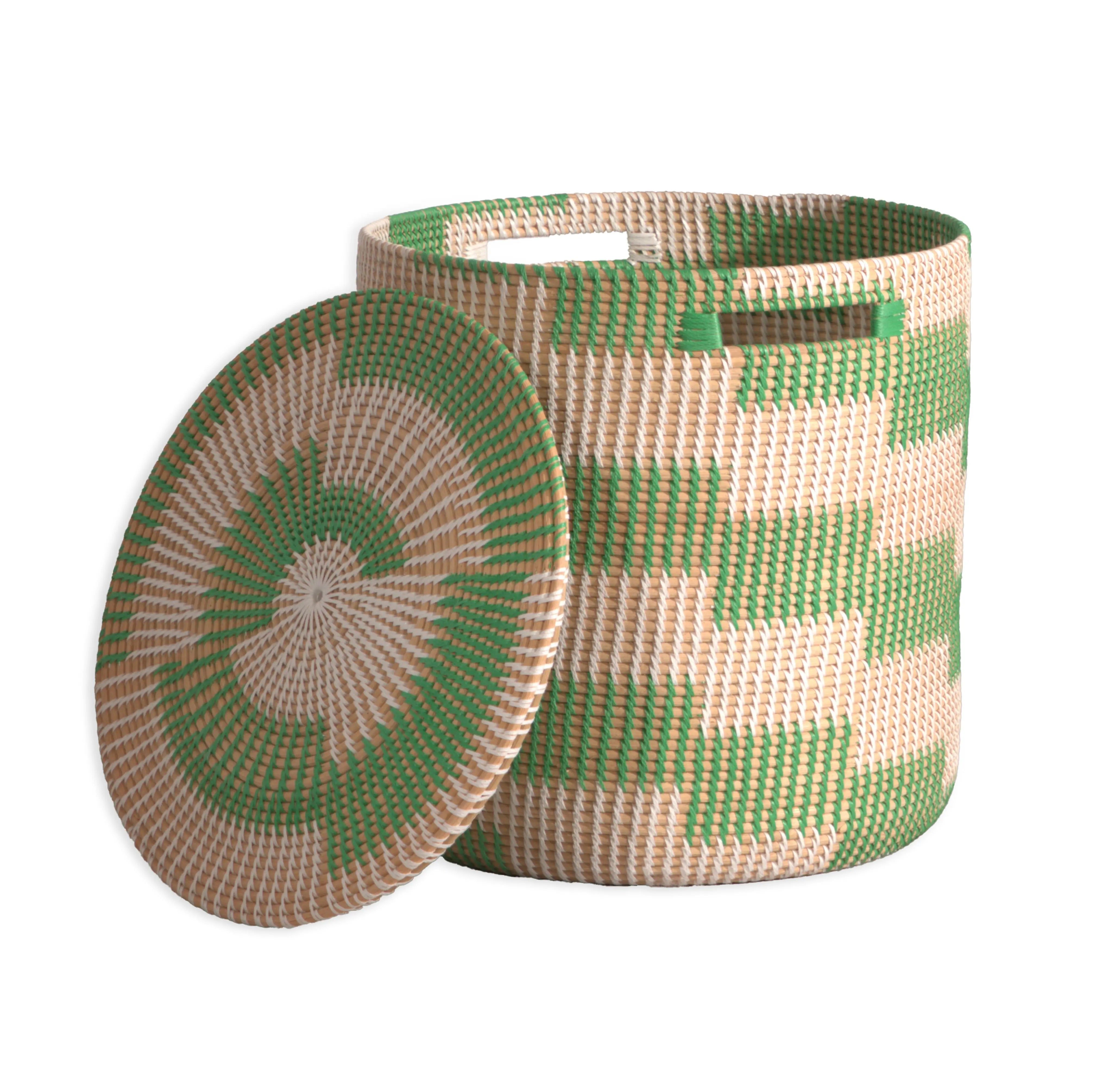 Akron Handwoven Rattan Basket-Green Quilt Avenue