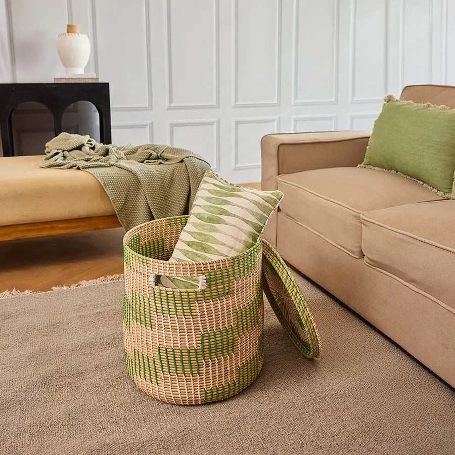 Akron Handwoven Rattan Basket-Green Quilt Avenue