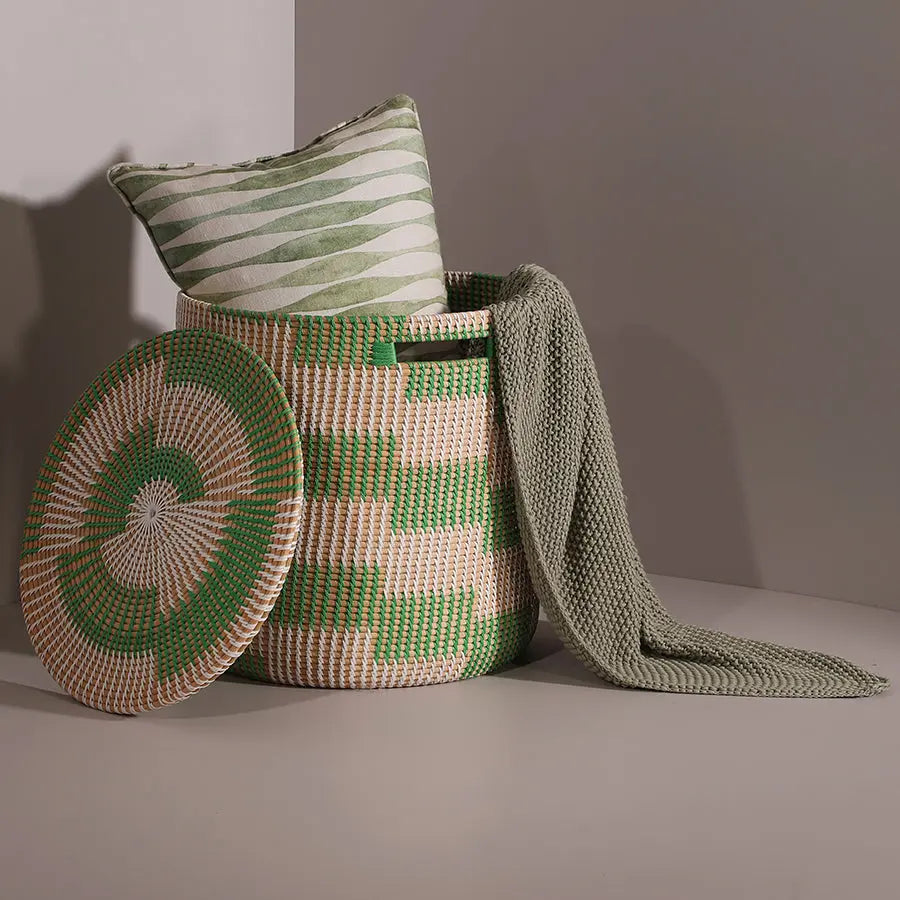 Akron Handwoven Rattan Basket-Green Quilt Avenue