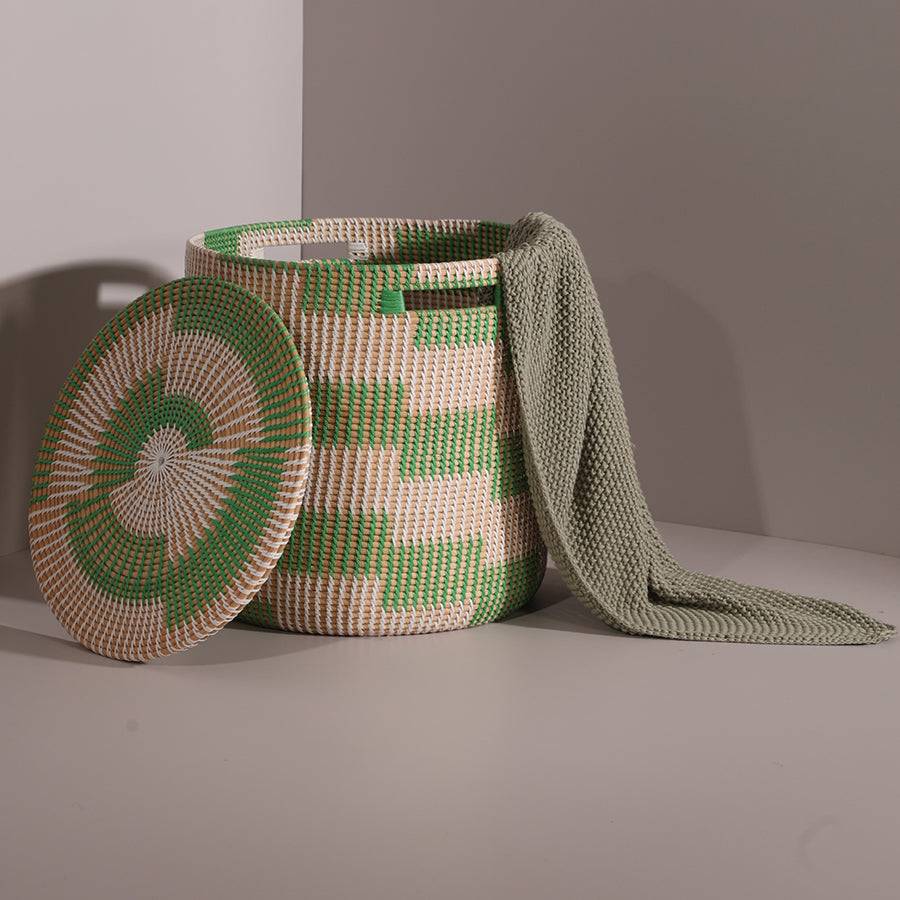 Akron Handwoven Rattan Basket-Green