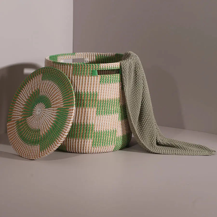 Akron Handwoven Rattan Basket-Green Quilt Avenue