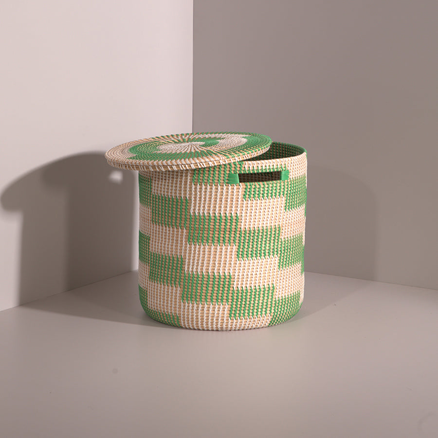 Akron Handwoven Rattan Basket-Green