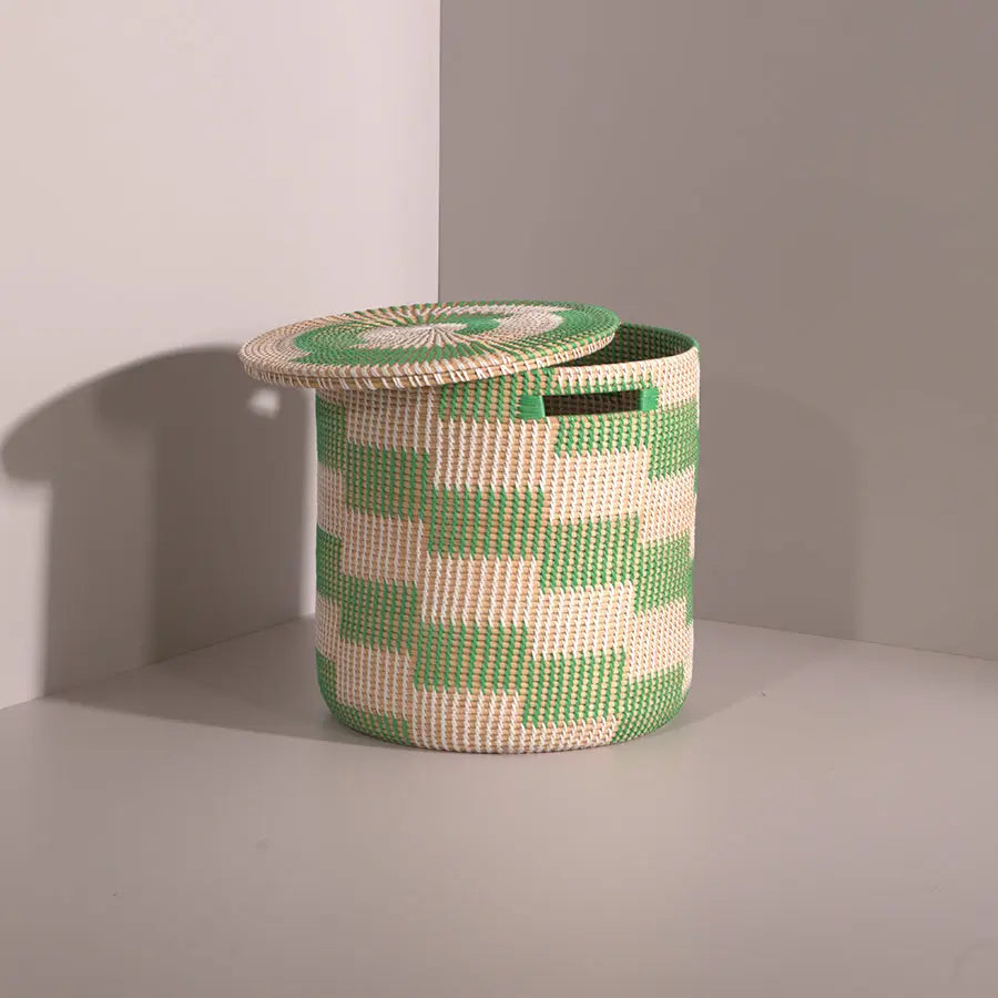 Akron Handwoven Rattan Basket-Green Quilt Avenue