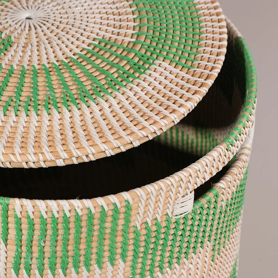 Akron Handwoven Rattan Basket-Green Quilt Avenue