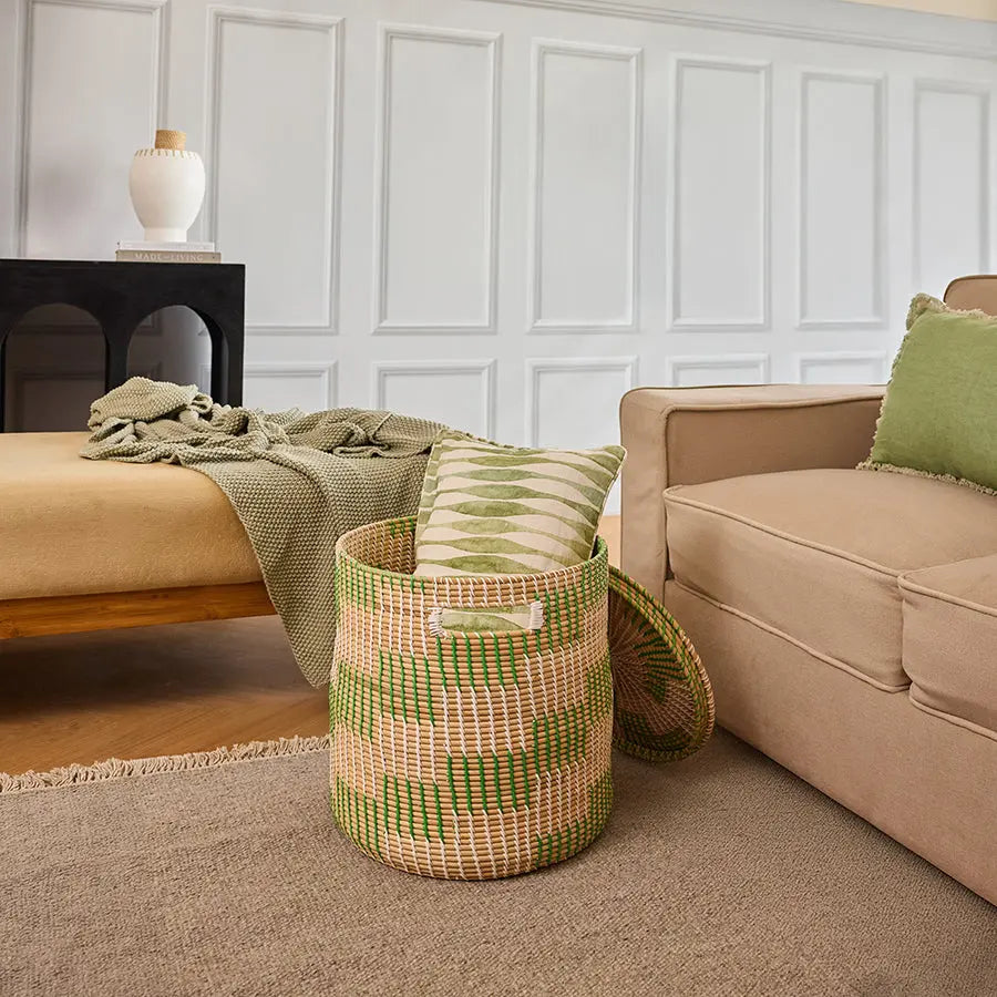 Akron Handwoven Rattan Basket-Green Quilt Avenue