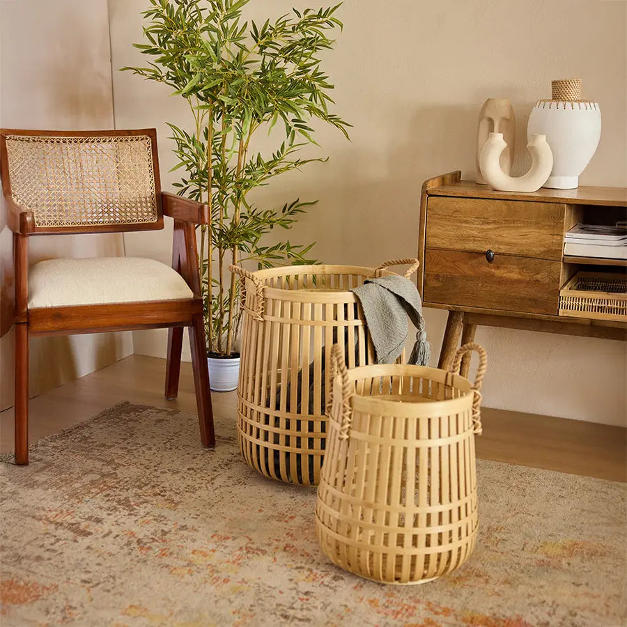 Antalya Handwoven Bamboo Basket-Natural Quilt Avenue