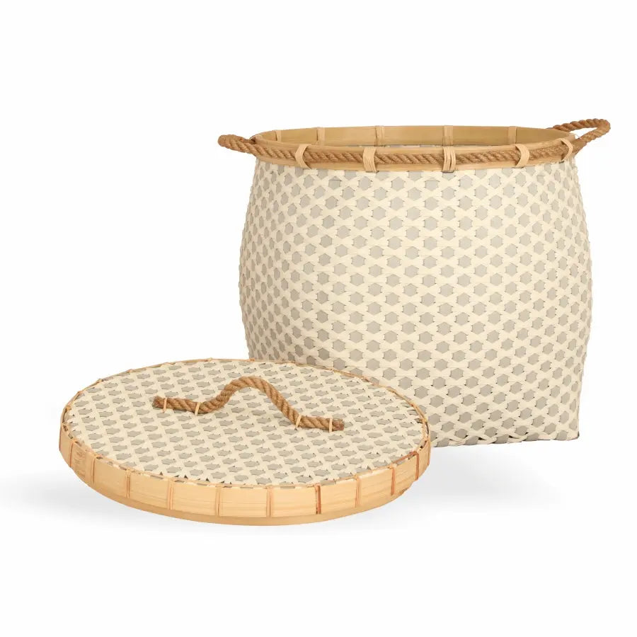 Bergen Handwoven Bamboo Basket-Grey & White Quilt Avenue