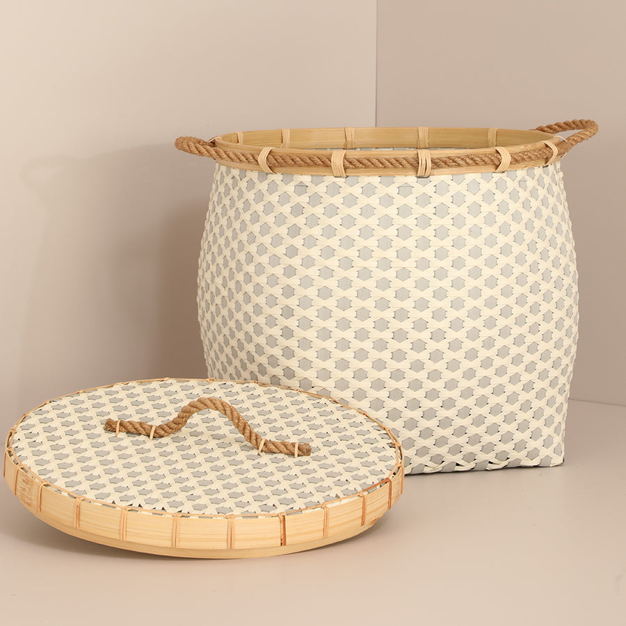 Bergen Handwoven Bamboo Basket-Grey & White