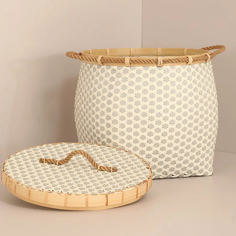 Bergen Handwoven Bamboo Basket-Grey & White Quilt Avenue