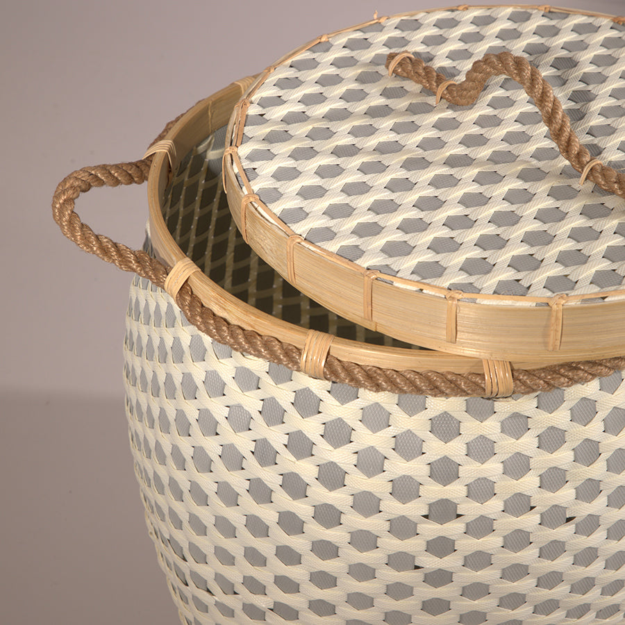 Bergen Handwoven Bamboo Basket-Grey & White