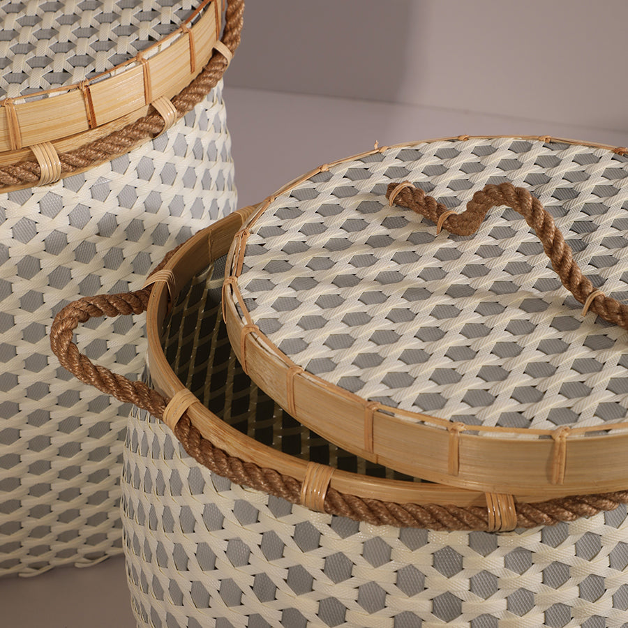 Bergen Handwoven Bamboo Basket-Grey & White
