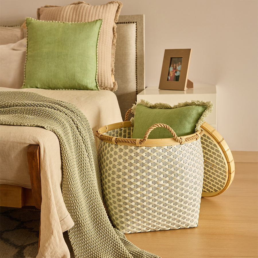 Bergen Handwoven Bamboo Basket-Grey & White
