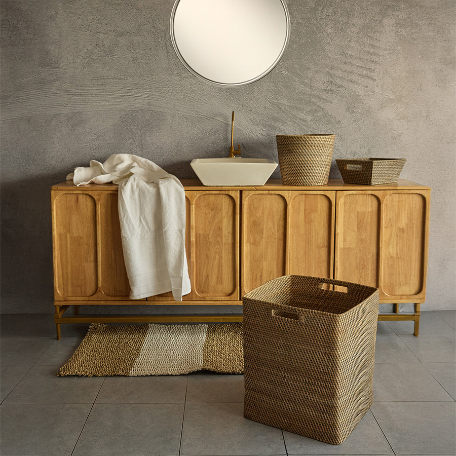 Boston Handwoven Rattan Basket-Grey