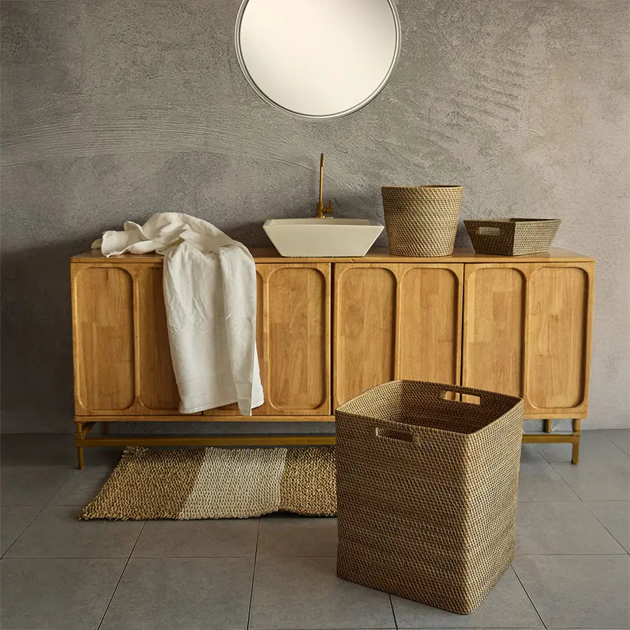 Boston Handwoven Rattan Basket-Grey Quilt Avenue